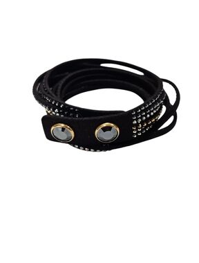 Swarovski Slake Black Crystal Wrap Bracelet Gold Tone Adjustable